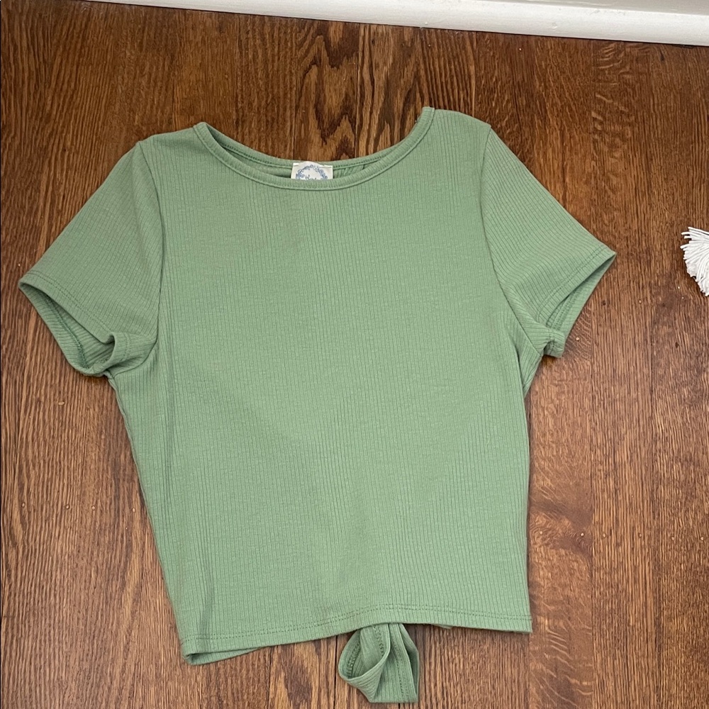 Francesca's Collections Sage Tie-Front Tee